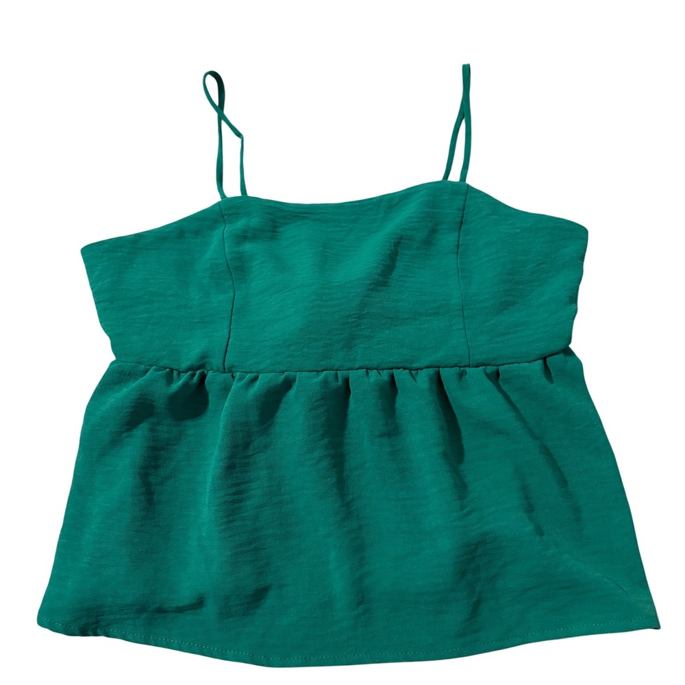 Monteau Los Angeles Green Babydoll Camisole Top‎ Bow Back Peplum Medium